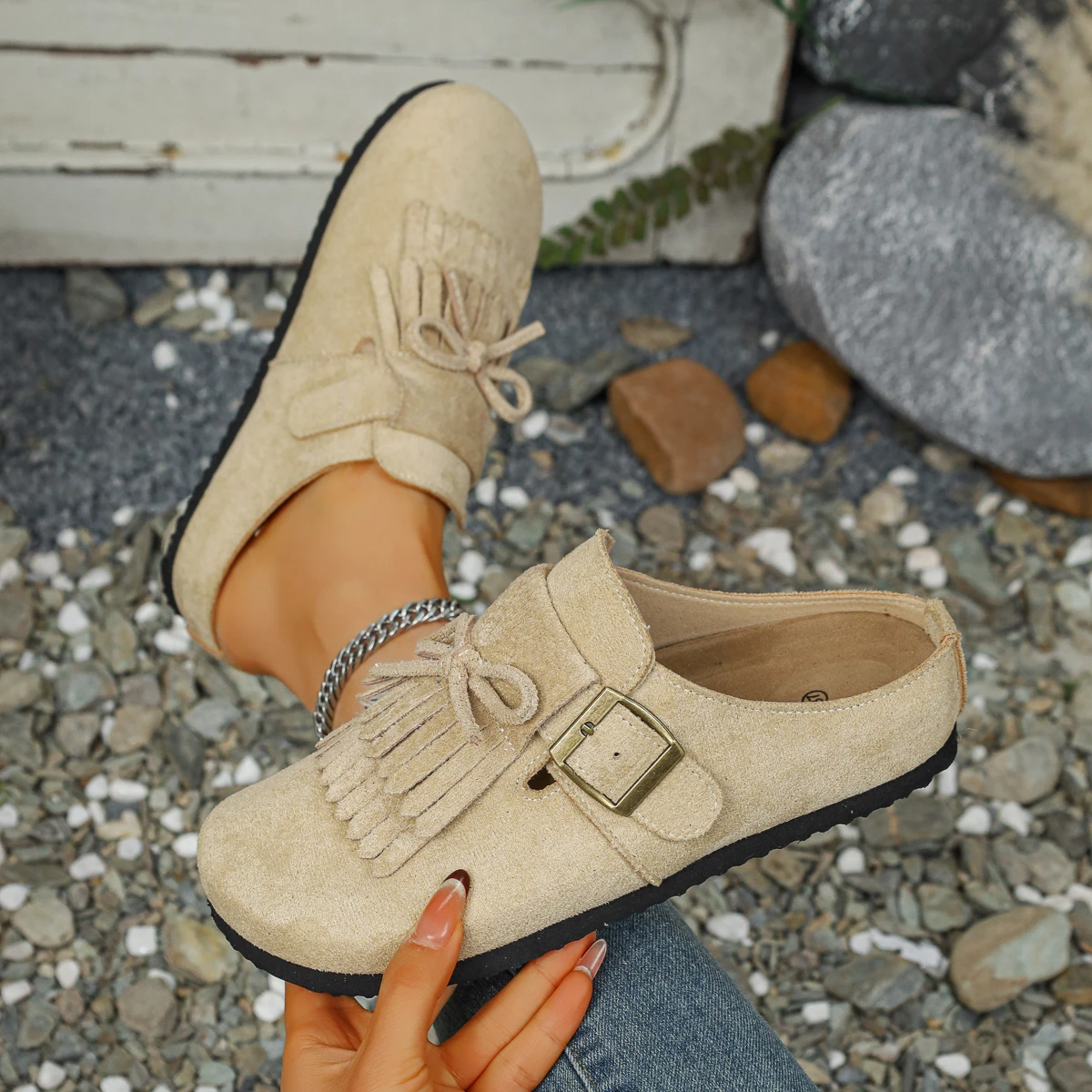 

Женские кроссовки, осенние кроссовки с круглым носком и кисточками и бантом, мягкая подошва, нескользящая износостойкая женская обувь на плоской подошве с ремешком