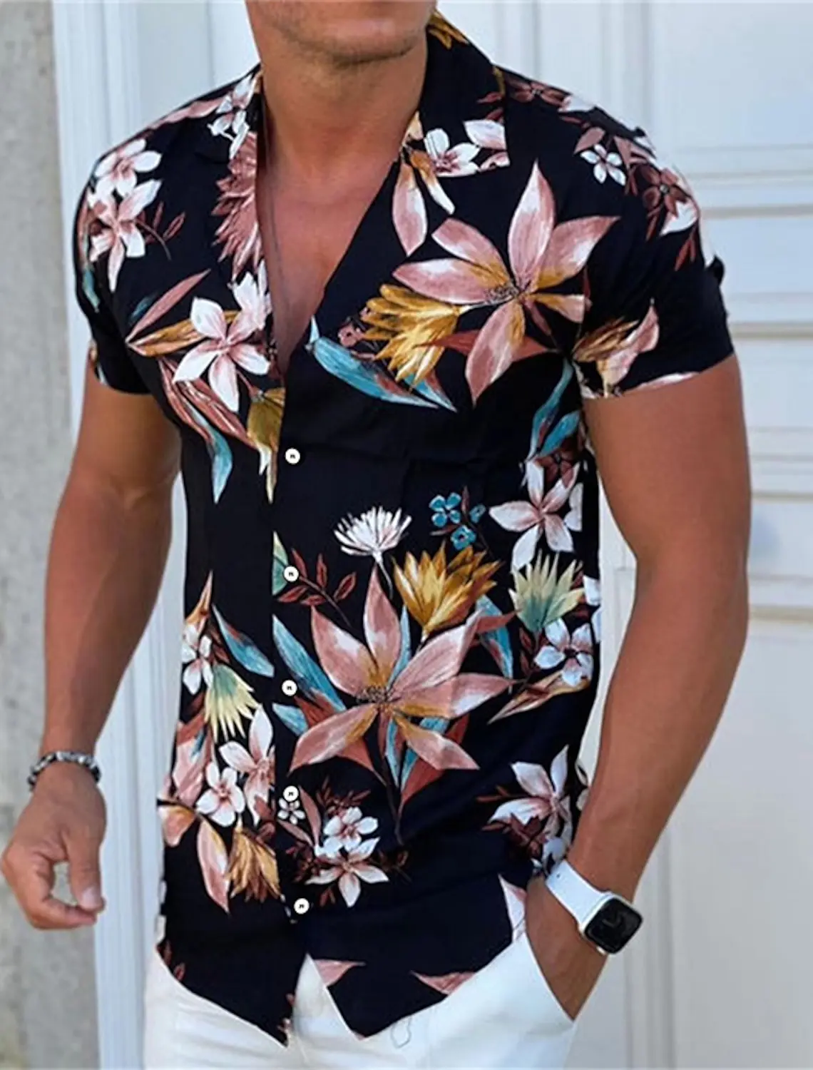 Hawaiian Shirt Men\'s Casual Short Sleeve and 3D Floral Print New Tops Beach Party Shirt