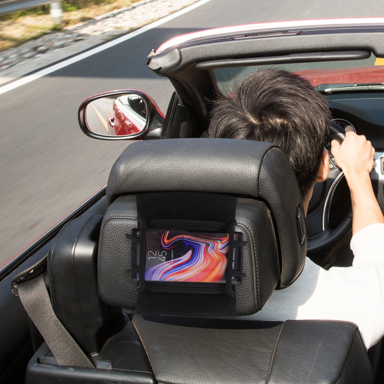 

Car Tablet Holder Adjustable Durable Nylon Silicone Headrest Mount Rotatable Phone Stand for Backseat Car Tablet Holder