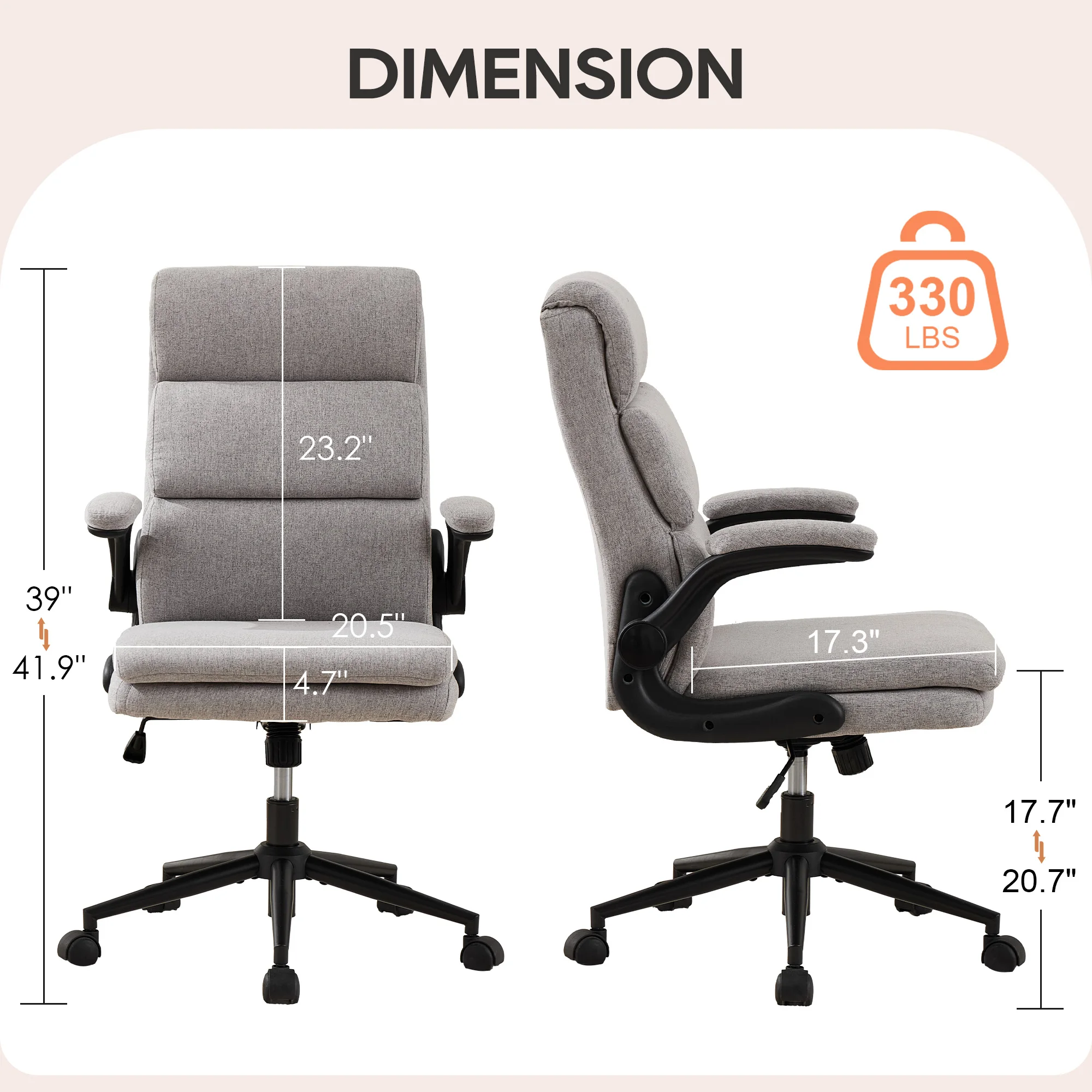 TCGBKAF Ergonomic Executive Desk Office Chair, Height Adjustable Swivel Computer Chair with Flip-up Armrests and Wheels, Suitable for Home & Office