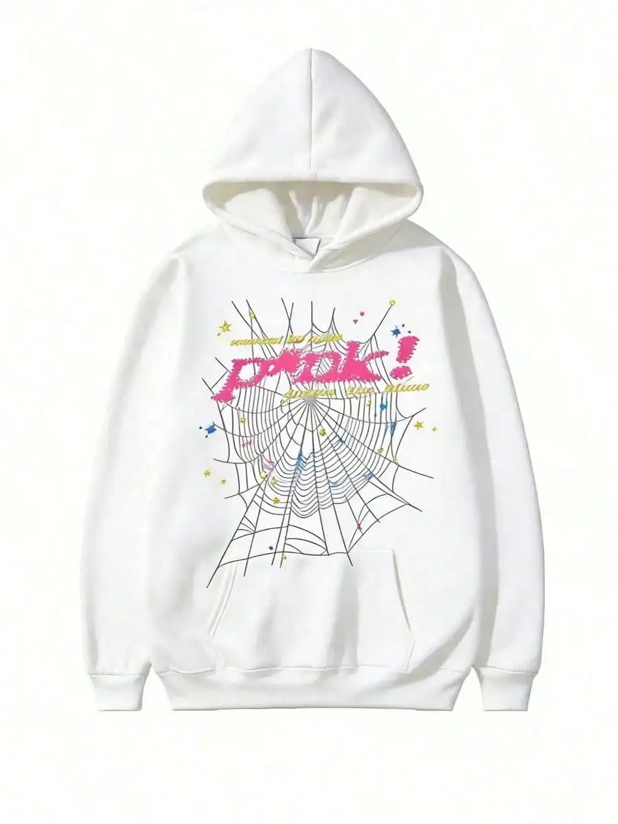 

Spider Web Print Hoodie Unisex Loose Fit Casual Streetwear Pullover Sweatshirt