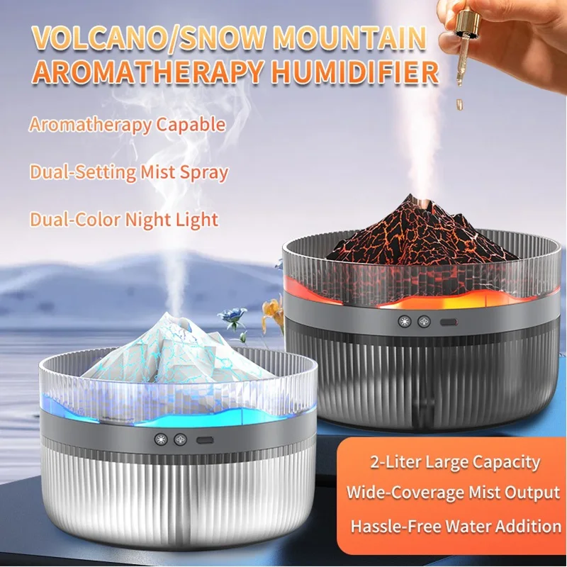 Umidificatore 1L Purificatore Diffusore di aromi iceberg vulcanico Luce notturna USB Spruzzatore di nebbia fredda ad ultrasuoni Fragranza di olio essenziale