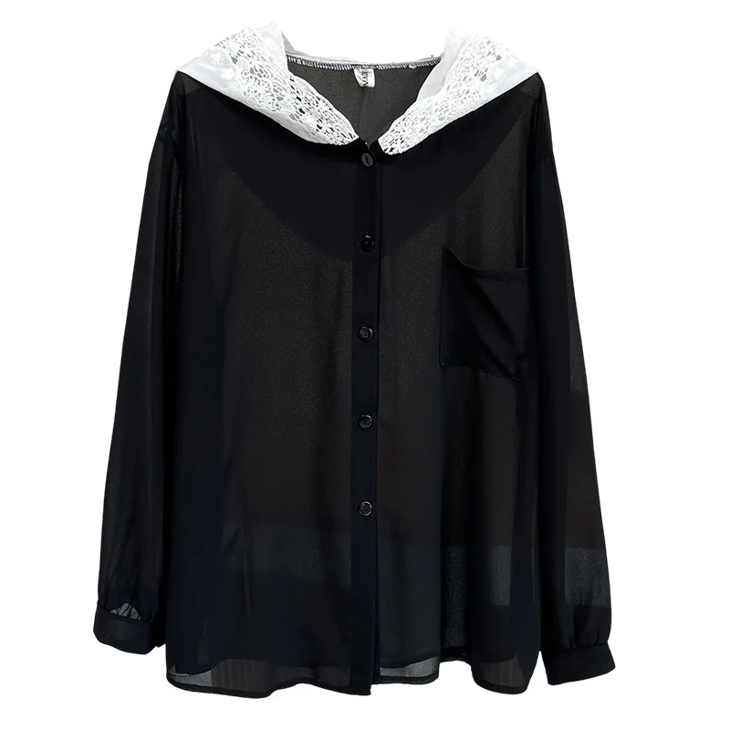 

Модные женские блузки больших размеров, кружевная шляпа, защита от солнца, лето, тонкий топ 1702