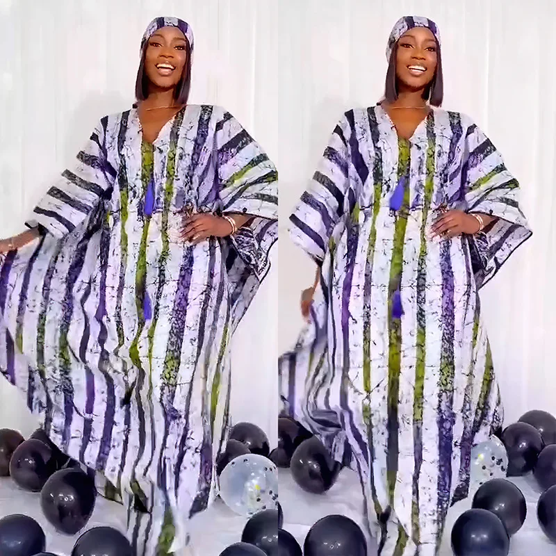 

Stripes African Dresses for Women Satin Loose Party Gown Robe Africa Clothing Tassel Ankara Dashiki Scarf Kaftan Abaya Djellaba