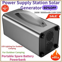 For Outdoor Camping Portable Spare Battery Powerbank 300W Power Supply Station Solar Generator 90000mAh 110V 220V LED Lighting