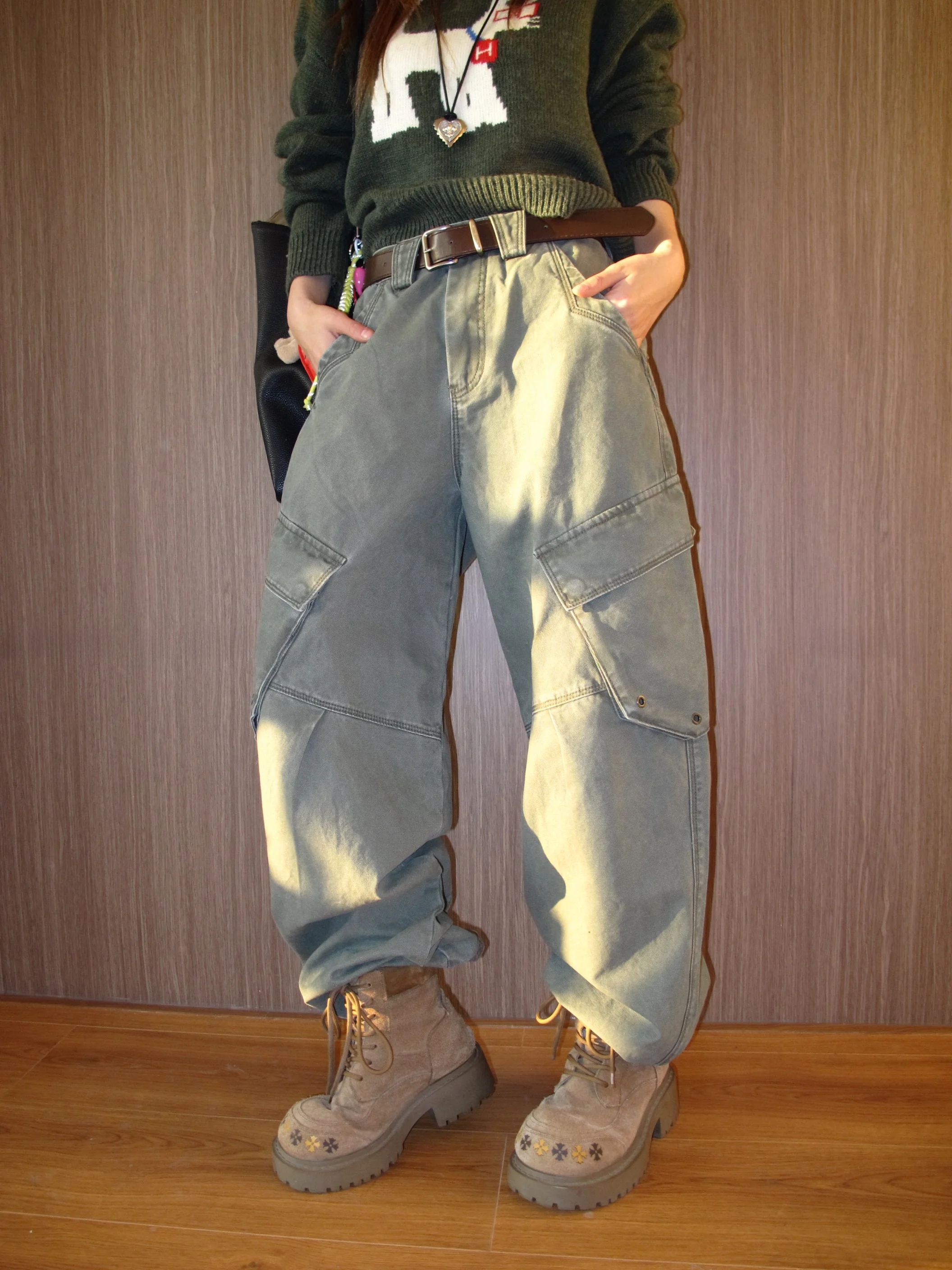 

Retro Waed Heavy Du Tailoring Loose Jeans Women's Workwear Casual Sle l Waist Cotton Zipper Fly Winter Spring Lad...