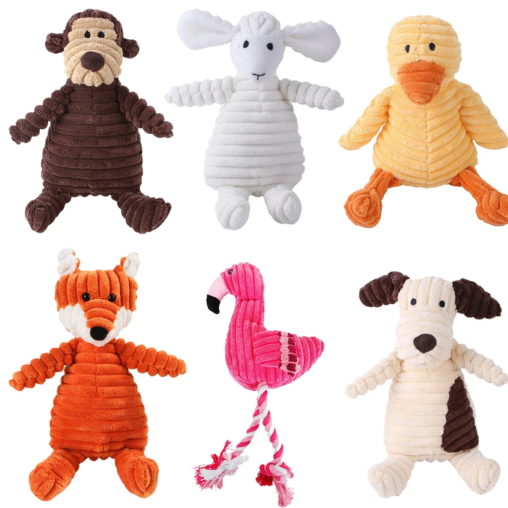 Corduroy Dog Toys Pet Squeaky Plush Toys Animal Shape Plush Dog Squeaky Toy Puppy Chew Bite Resistant Toys for Small Large Dogs