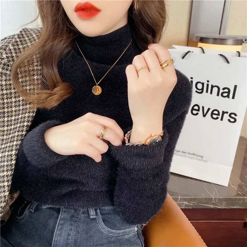 Autumn Winter Thick Sweater Women Knitted Ribbed Pullover Sweater Long Sleeve Turtleneck Slim Jumper Soft Warm Pull Femme 2024