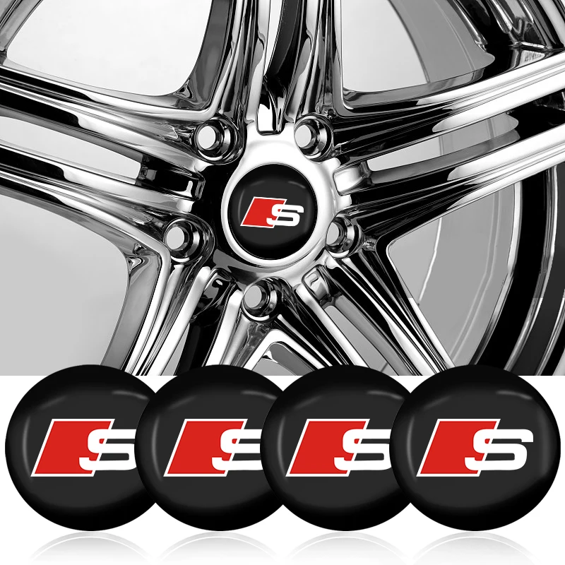 4x Auto Wheel Hub Center Cap Decal Sticker Emblem Compatible with Audi S-Line A5 C6 C5 A6 A7 Q2 Q3 TT B5 B6 A3 8L 8P 8V Replacem