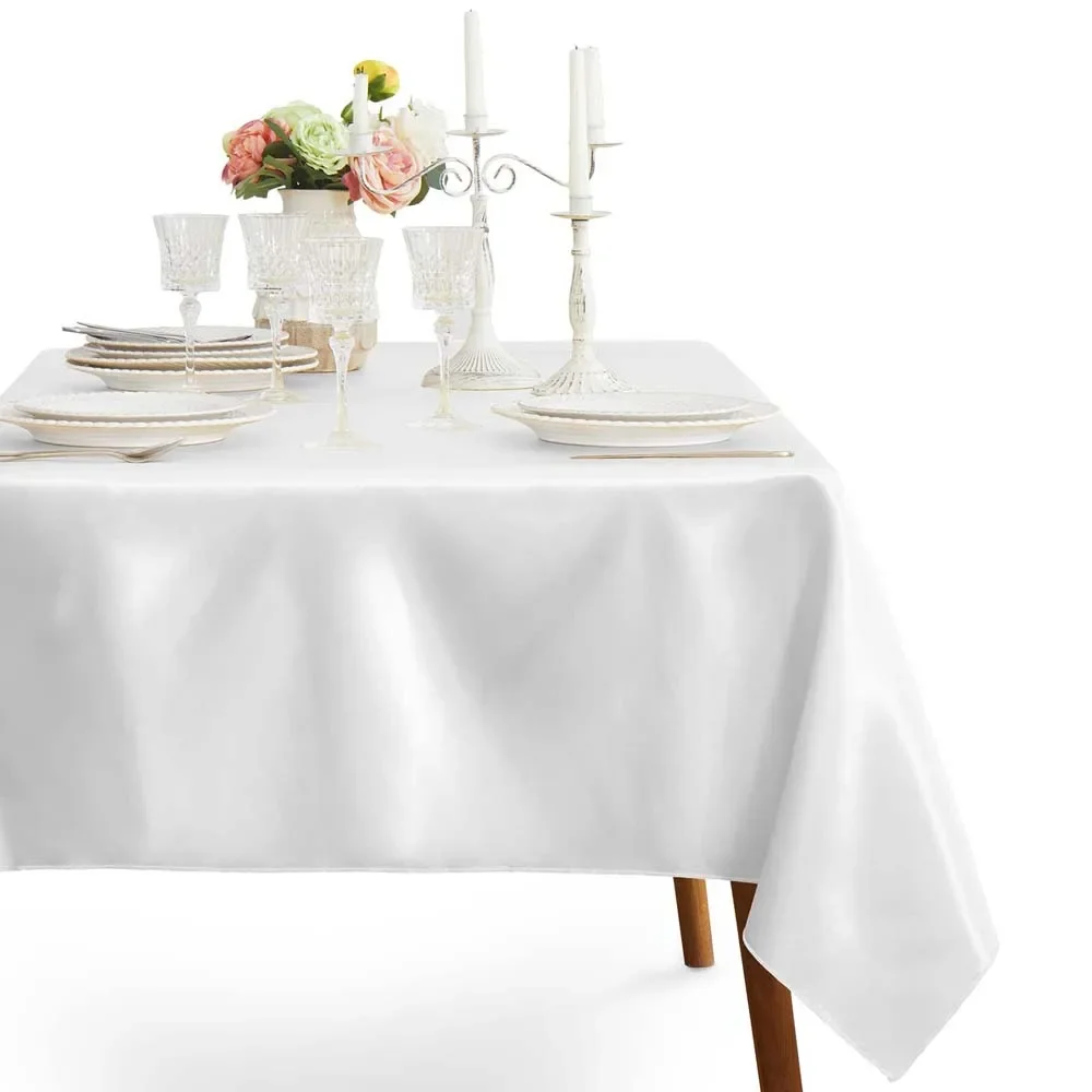 145-396cm Satin Tablecloth White Long Rectangle Smooth Overlay Table Cloth for Wedding Party Restaurant Christmas Banquet 1pcs