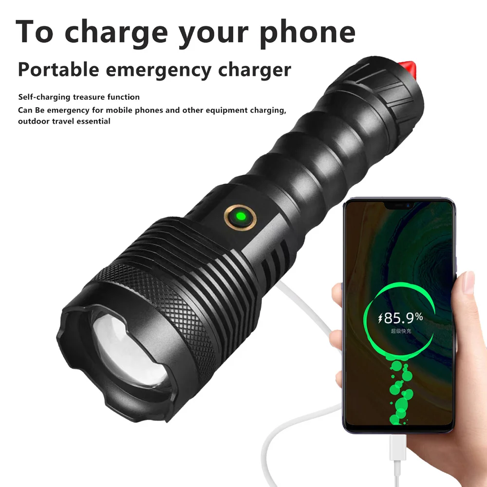 Powerful 4PCS LED Spotlight Wick Long Range Flashlight USB Charging Outdoor Lighting Flashlight Telescopic Zoom Long-range Torch