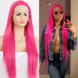 Hot Pink Color Lace Front Wigs Long Straight Hair Synthetic Lace Front Wigs Soft Hair HD Lace Frontal Natural Hair Perruque