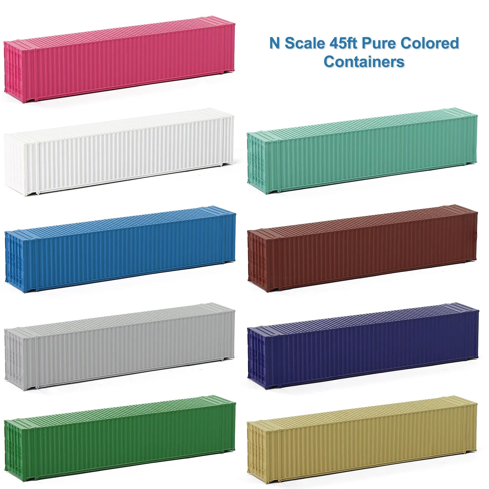 9pcs Different Colored N Scale 1:160 45ft Blank Shipping Container Model Trains 45\' Cargo Box No Print Pure Color C15010