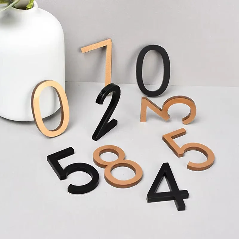 1Pc 3D Digits Acrylic House Number Sticker Self Adhesive Door Sign Outdoor Address Number Apartment Office Hotel Room Decor