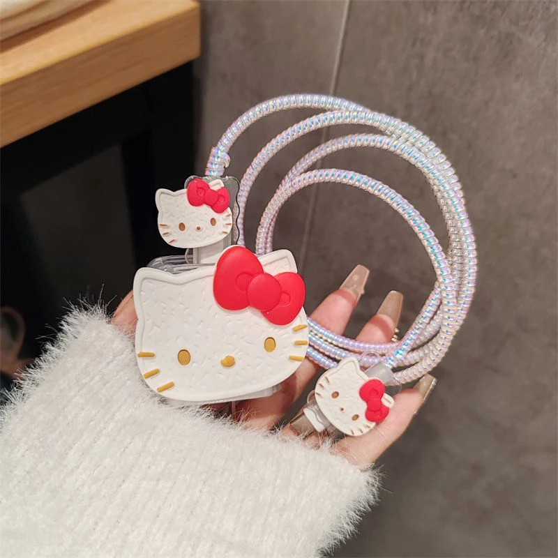 Sanrios Hellokittys Kuromi 3D Cartoon Charging Cable Protector Saver Cover for Iphone Cute Charger Cable Cord Charging Accessory