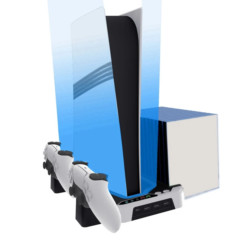قاعدة تبديد الحرارة لقاعدة تبريد المضيف PS5 Pro/Slim/PS5 مع حامل شحن مروحة التبريد مع رف تخزين