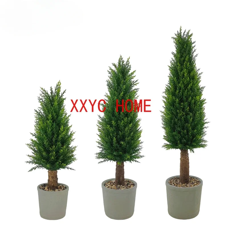 Artificial CypressCement Flowerpot Large Faux Tree Potted Plants Indoor Garden Hotel Office