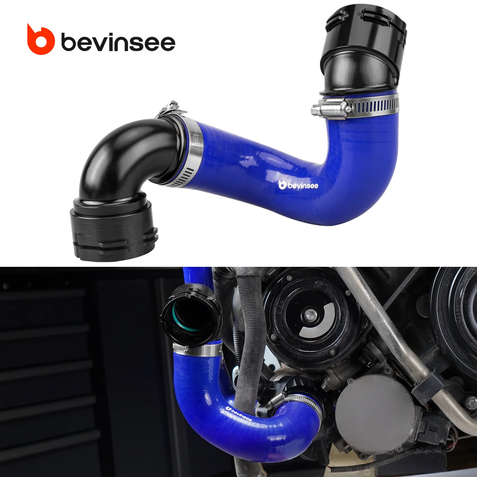 BEVINSEE Lower Radiator Hose Repair Kit For BMW E90 E91 E92 E93 E82 E88 E81 E87 N52N N53, Fit for Radiator Bottom to Thermostat