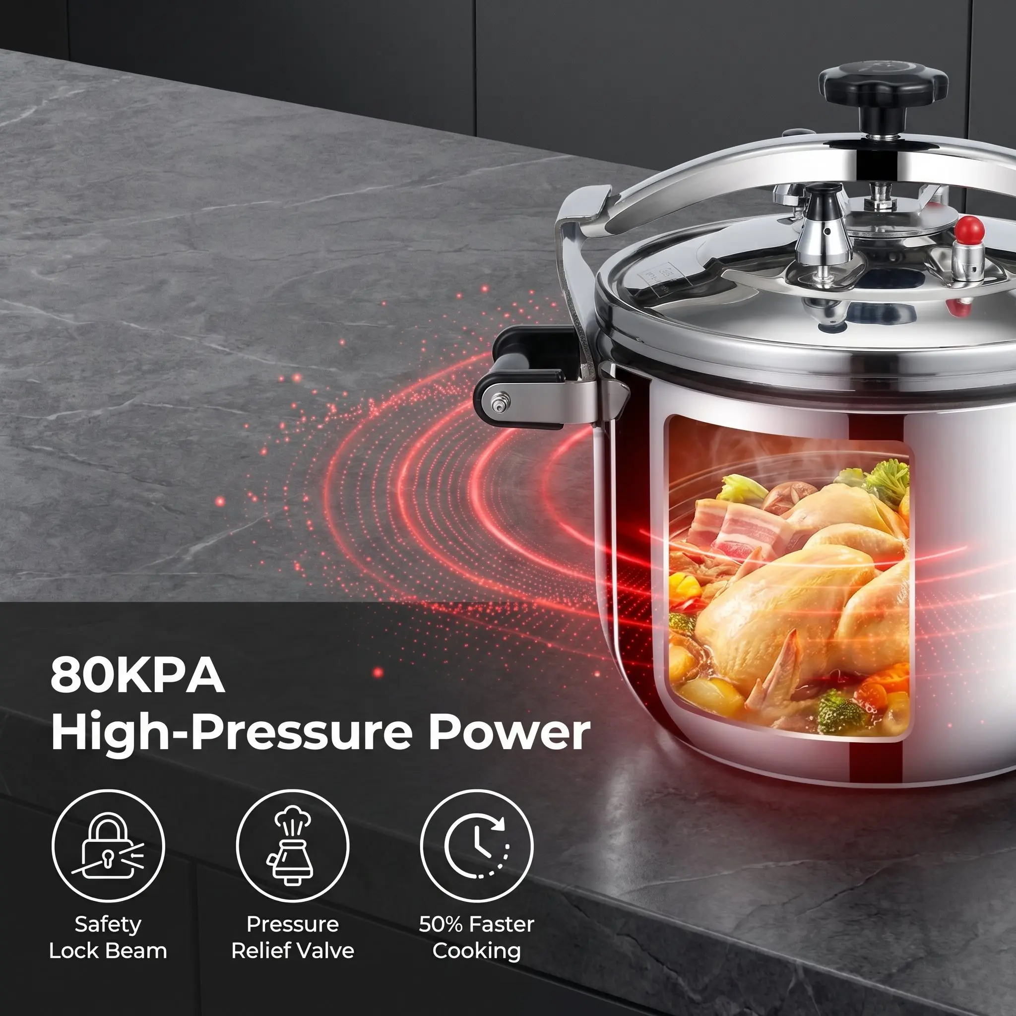 Heavy Duty Commercial Pressure Cooker 30L Stainless Steel Explosion-proof Composite Bottom Large Size Korea USA Australia
