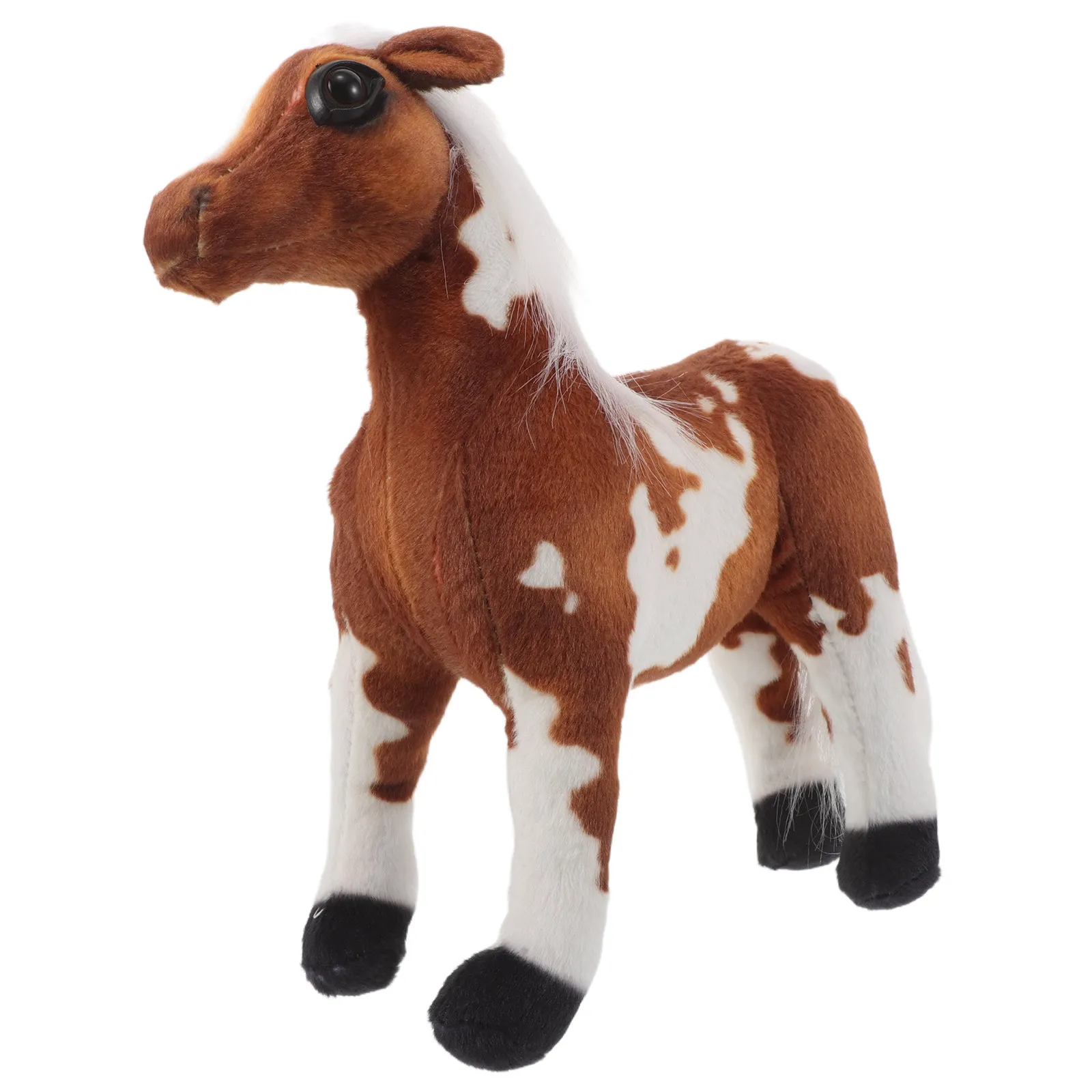 Brown Zodiac Horse Stuffed Animal 26x26cm Realistic Standing Design 2026 Lunar New Year Mascot Spring Festival Decoration