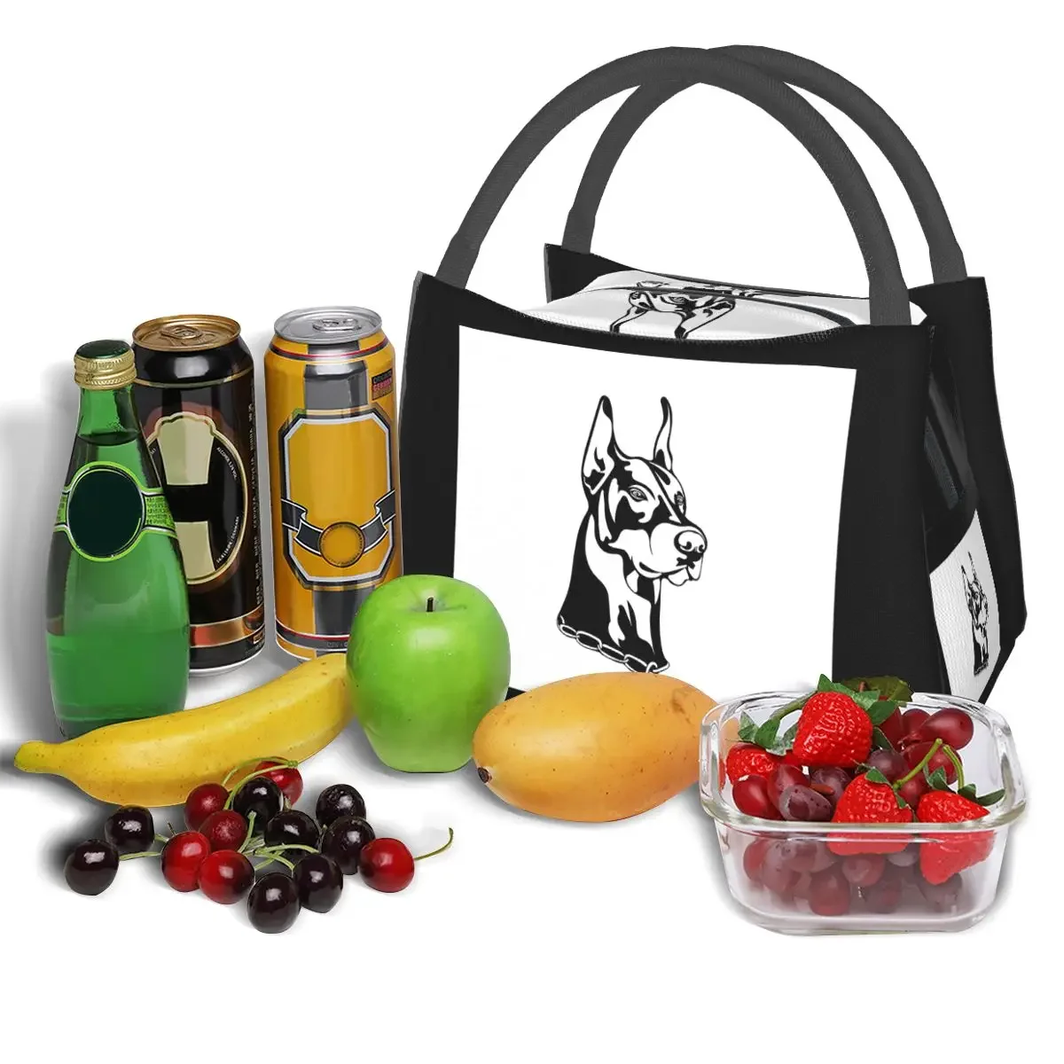 دوبيرمان الكلب الناب صورة أكياس الغداء معزول بينتو صندوق مانعة للتسرب حمل أكياس نزهة برودة حقيبة حرارية للمرأة الاطفال مكتب