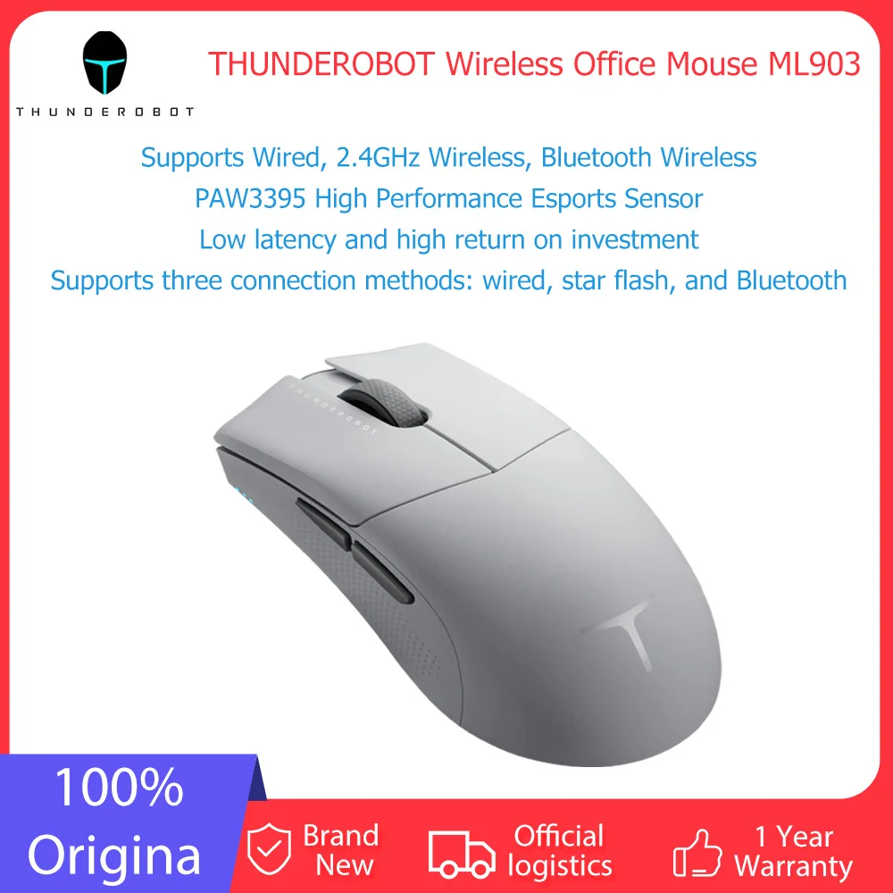ThunderRobot ML903 Mouse da competizione Wireless 26000 DPI PAW3395 sensore Mouse portatile Wireless a tre modalità per Pc Gamer