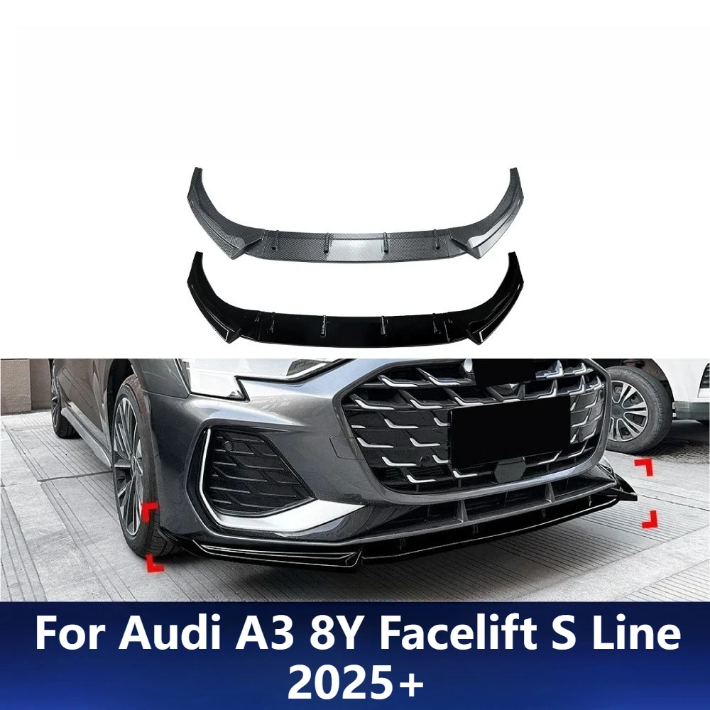 

For Audi A3 8Y Facelift S Line 2025+ Front Bumper Lip Splitter Side Corner Canards Body Kit Exterior Modification Accessories