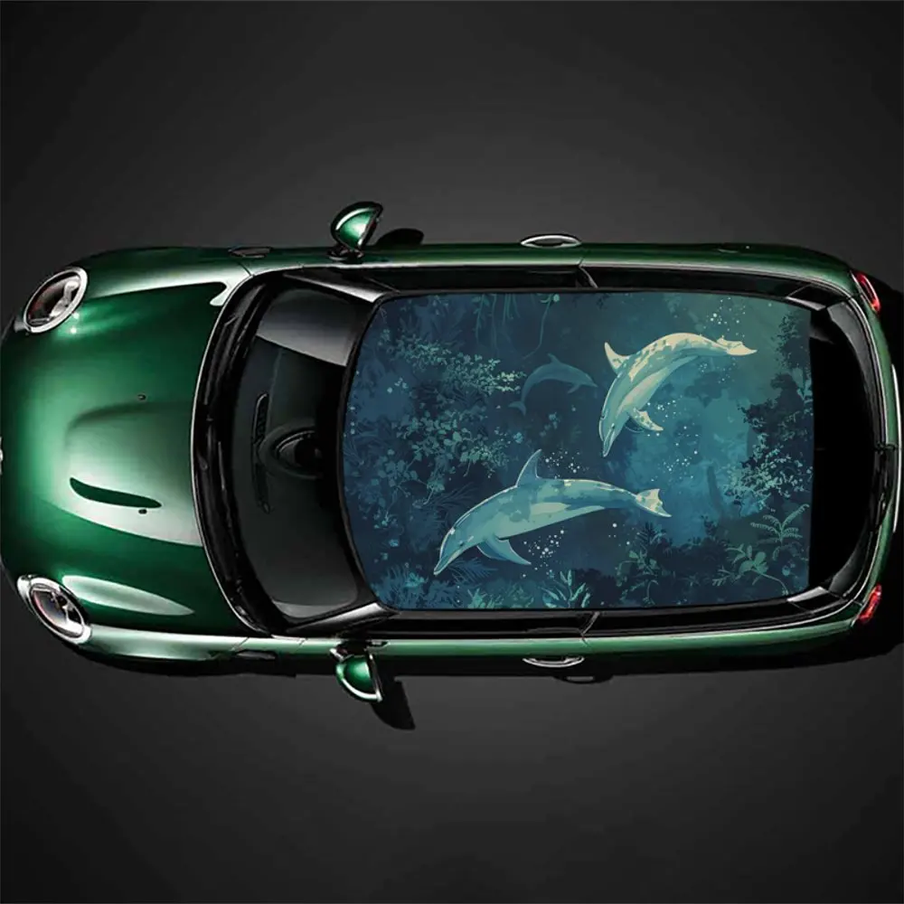 Free Roaming Dolphin Seaweed Car Roof Sticker Wrap Racing SUV Auto Accessories Packaging PVC Car Hood Graphic Decal Decoration