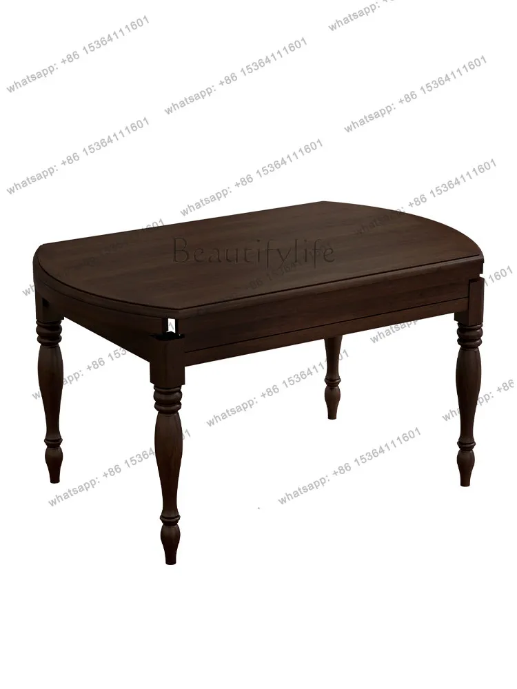American dining table retractable folding household pure solid wood rural retro round table