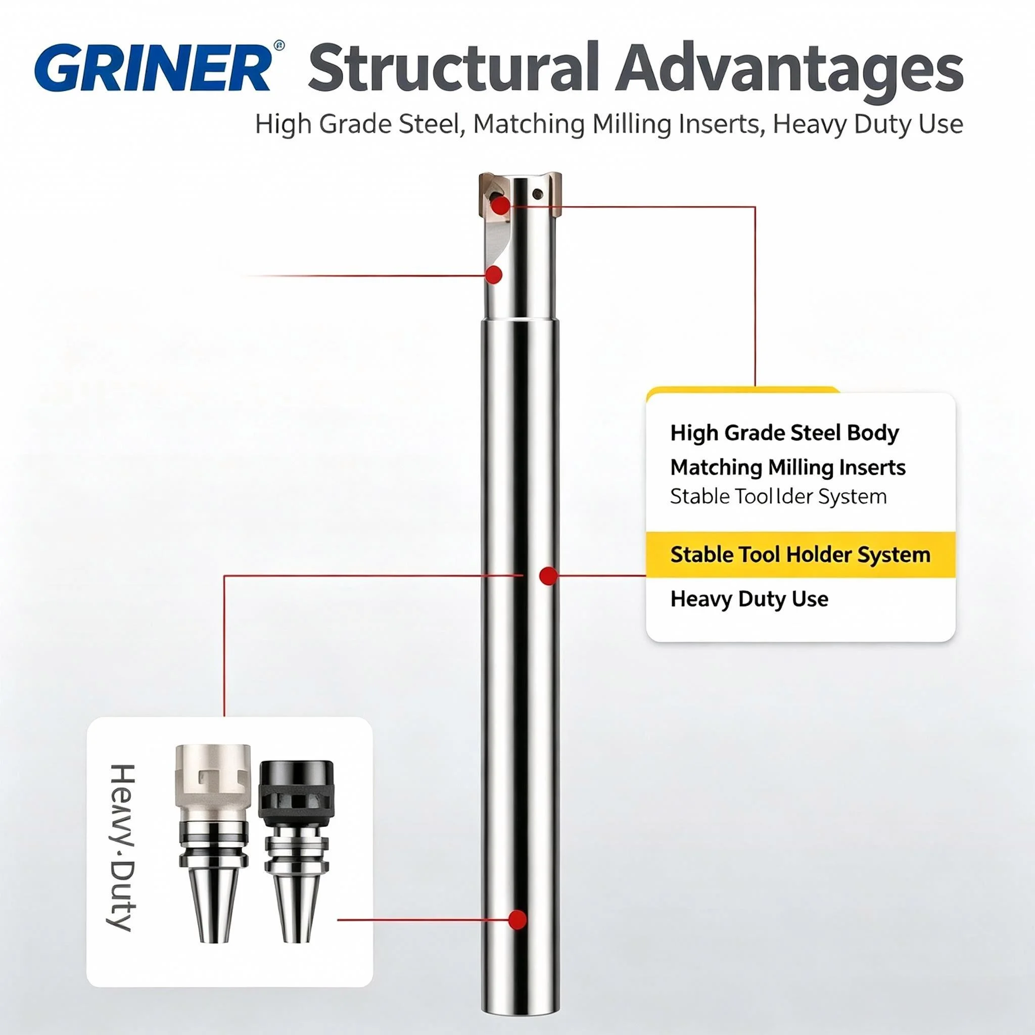 TourMate ASM Small Diameter High Feed Milling Shank SKD61 Anti-vibration CNC Tool Holder Matches JDMT Carbide Inserts