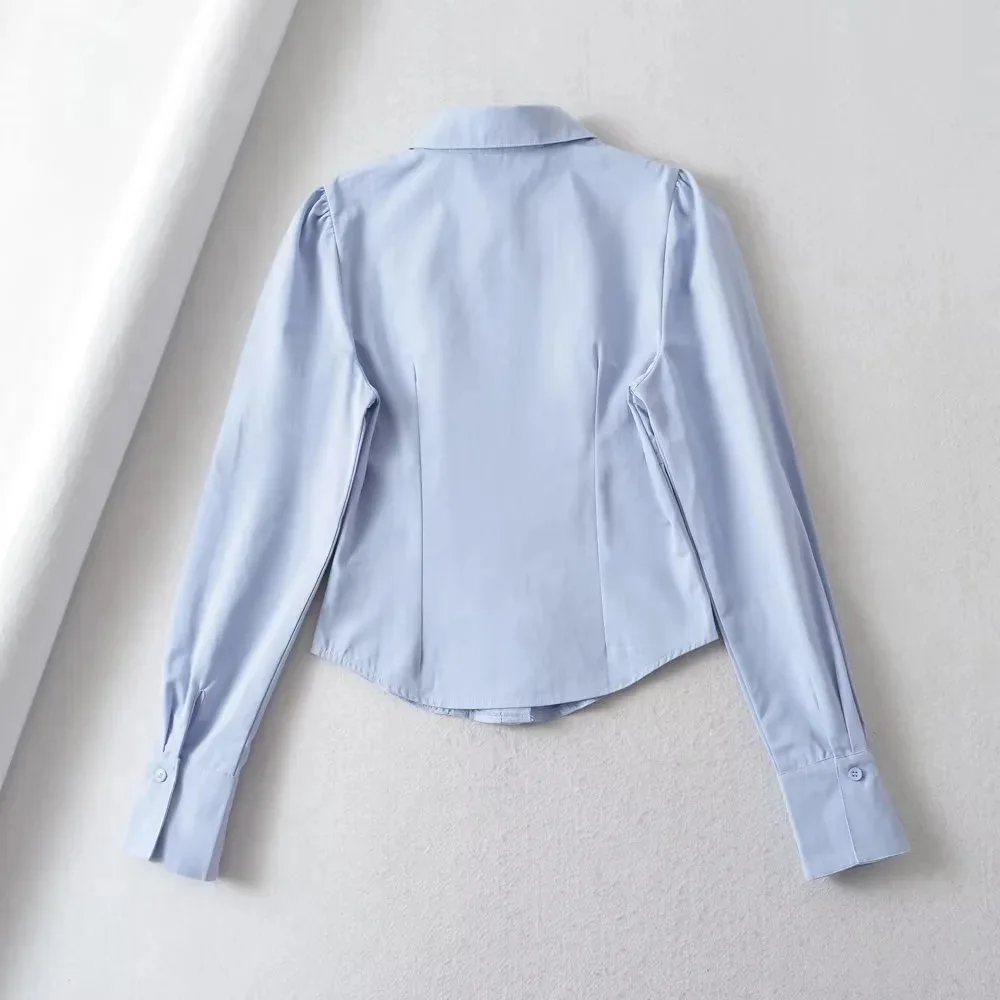 2024 Spring New French Style Light Mature Style Fish Bone Slim Long Sleeve Small Shirt Women Lapel Cinching Waist Top FQM7