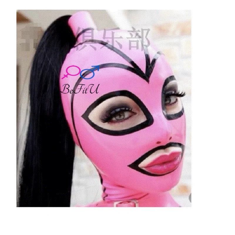 

Latex Costumes Bondage with hair inclusion wigs holder sexy man women cosplay w back zipper