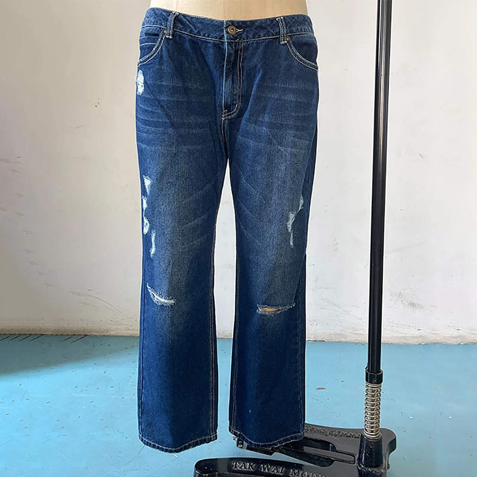 Jeans a gamba dritta per donna Jeans a vita bassa con orlo strappato cargo a vita alta Pantaloni elasticizzati tinta unita casual Streetwear 2024