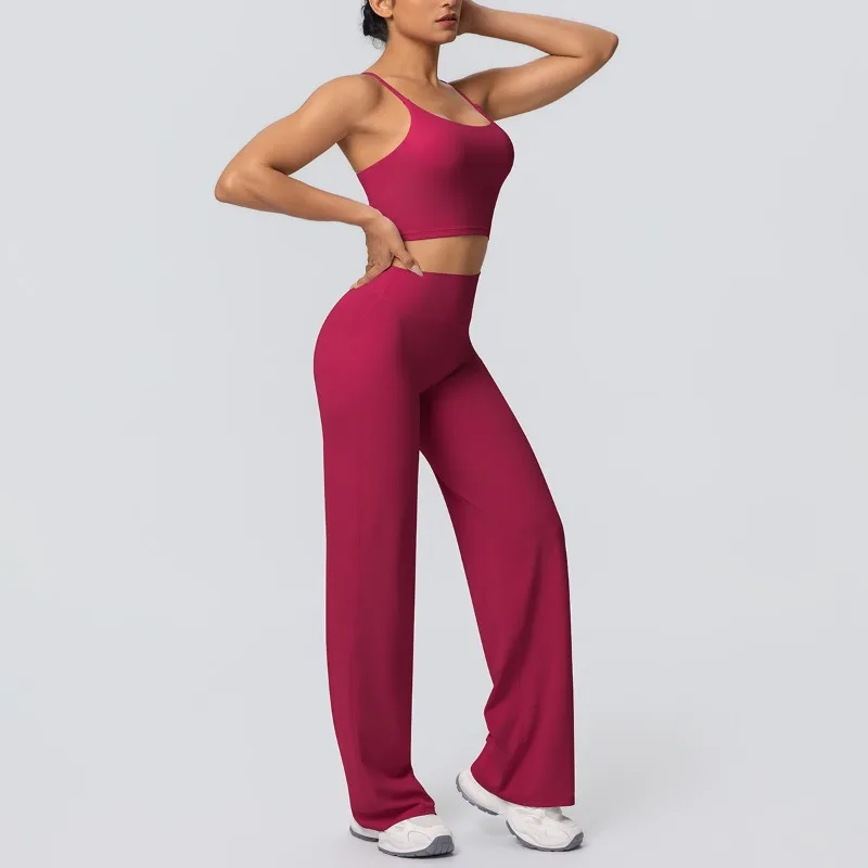 

Женский бесшовный комплект для йоги из 2 предметов, спортивный костюм для бега на открытом воздухе, спортивный жилет, широкие брюки, спортивная одежда, костюм с высокой талией и подъемом бедер