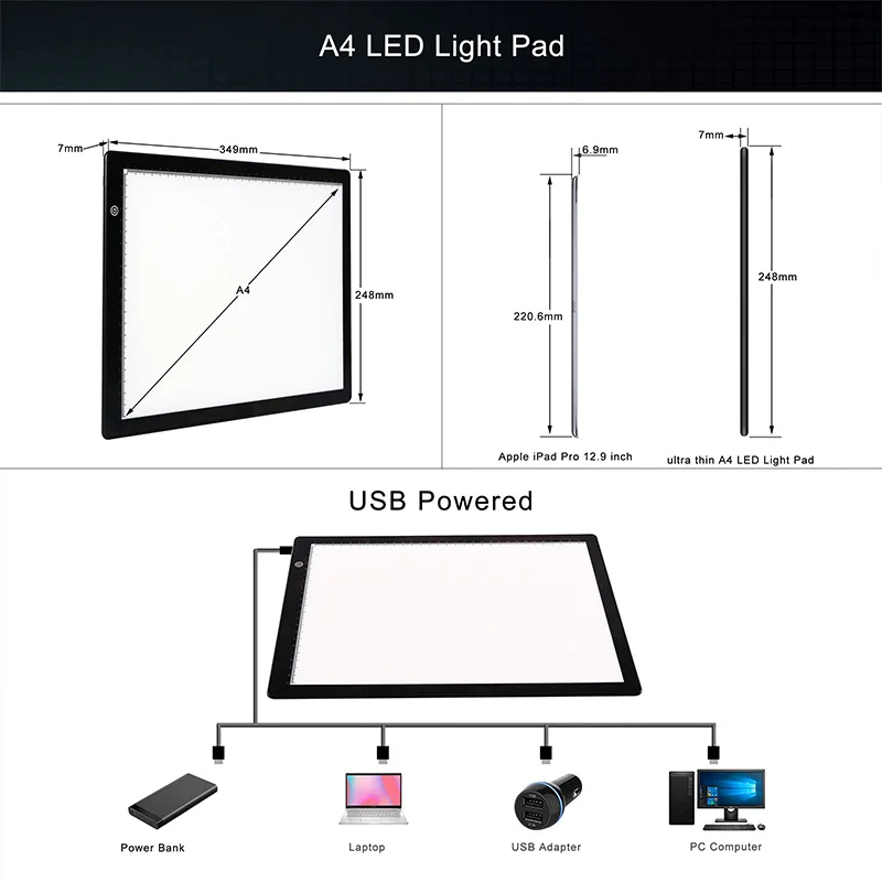 A4 LED Tracing Light Pad Copy Board For Sketching Animation Engineering Design Student LED Drawing Tracing Pad