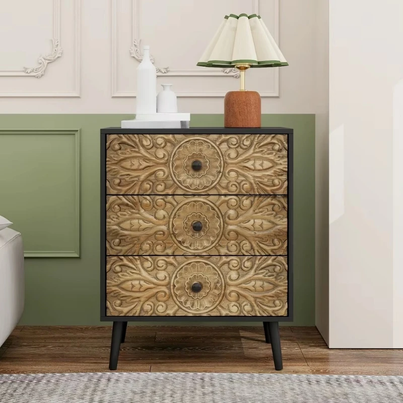 3 chest of drawers wood carving design bedroom living room study storage chest of drawers
