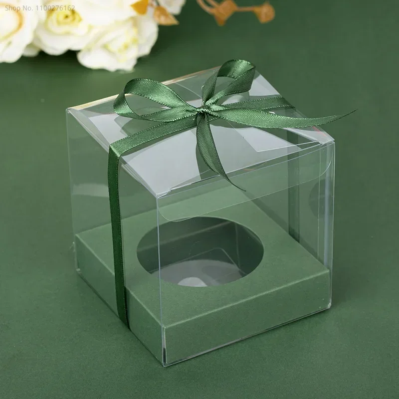 9x9x9 cm Clear PVC Cupcake Box Candy Box Transparent Packing Gift Box with Bottom Bracket for Food Toys Weddding Party Supplies