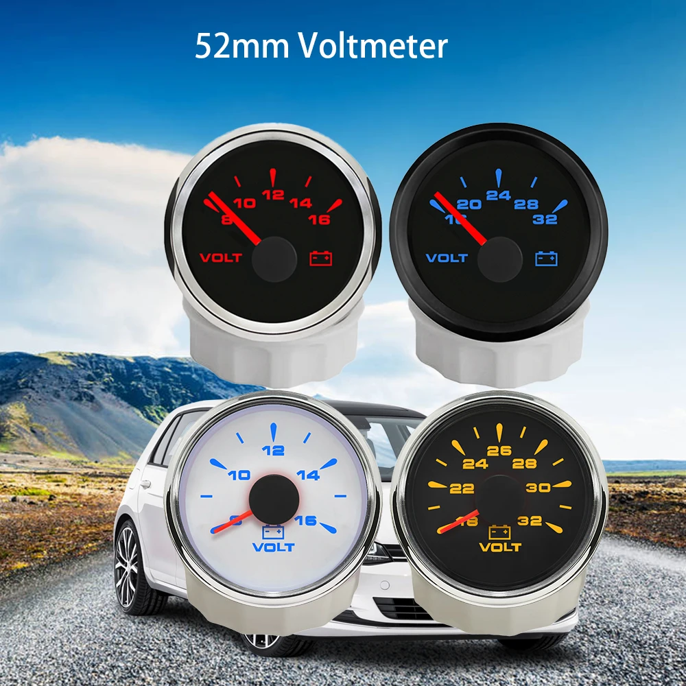 RHAXEL Voltmeter 52mm Volt Gauge Universal Waterproof Meter 12V 24V with 8 Colors Backlights for Boat Automobile Truck Yacht