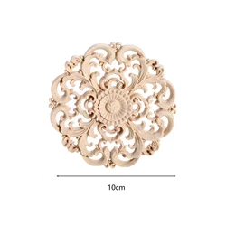 1 pc unpainted Round Flower Pattern Wood Carved Applique for wall doors furniture cabinets cupboards windows DIY