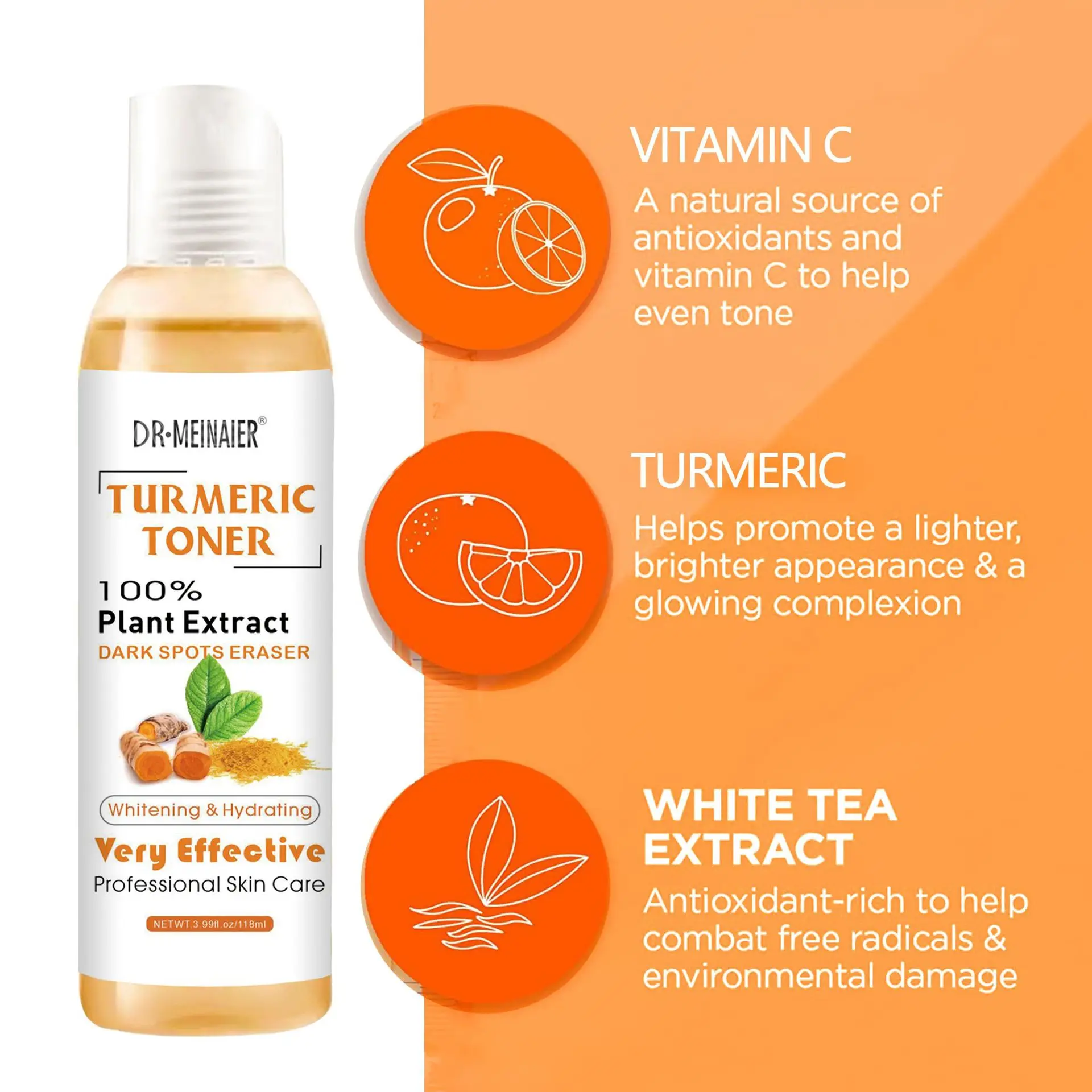 118ml Turmeric Essential Dark Spots Toner Ginger Deep Hydration Moisturizer Nourishing Smoothing Face Serum Oil Skin Care