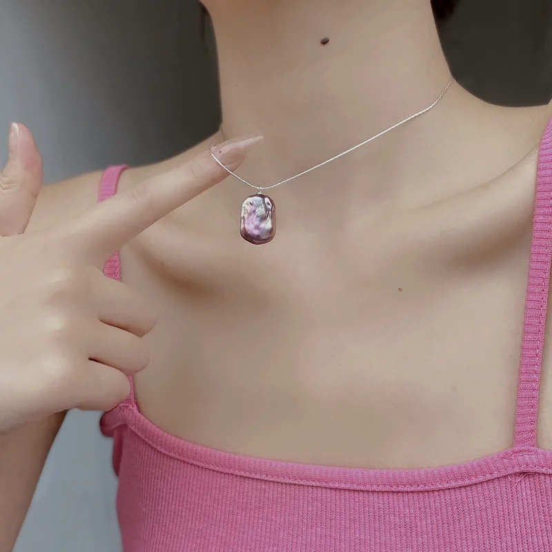 

10*15mm Big Baroque Freshwater Pearl Pendant Necklaces for Women Copper Material Collarbone Chain Pendant Fashion Jewelry