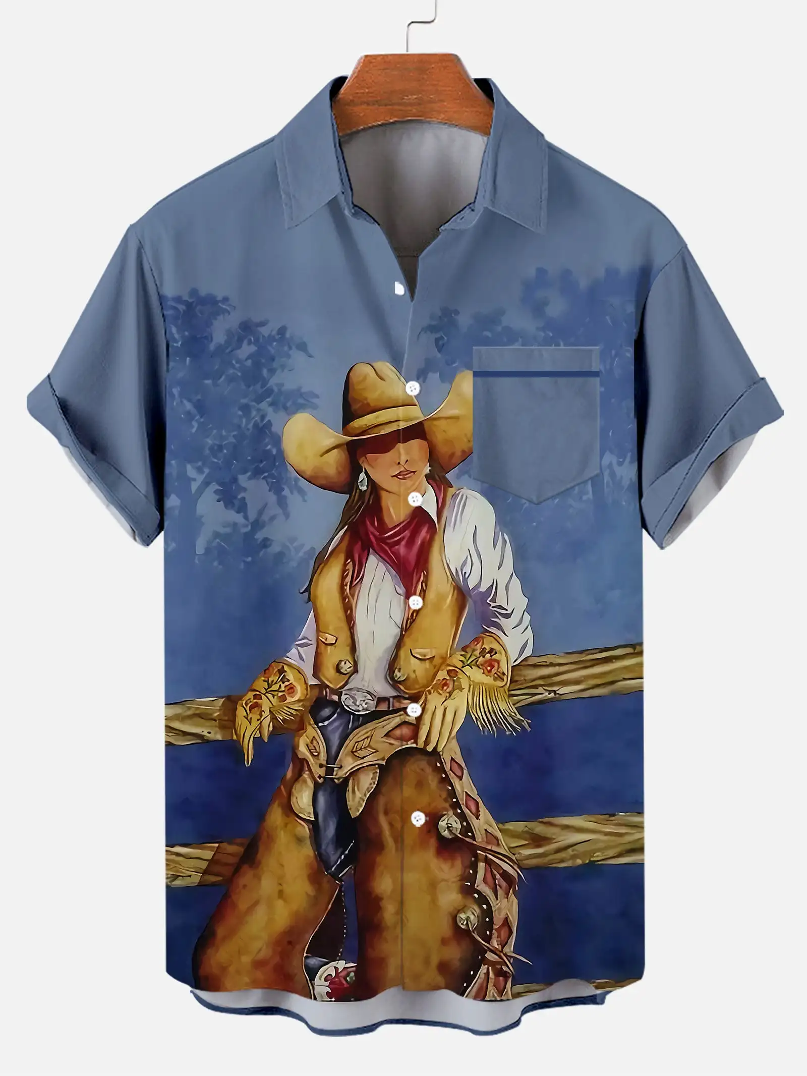 2024 Men\'s Casual Retro Equestrian Cowboy Poster shirts 3D Print Turndown Collar Shirt Short Sleeve Shirt Summer Shirts For Boys