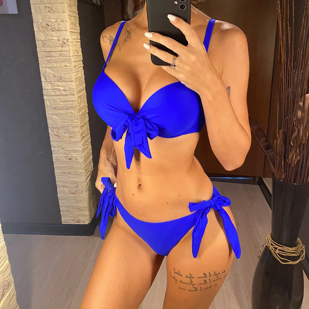XS - XL, geknoteter Push-up-Bikini, Damen-Badeanzug, zweiteiliges Bikini-Set mit BH-Einlage, Badebekleidung, Badeanzug, Modell V3992. – Detail 23