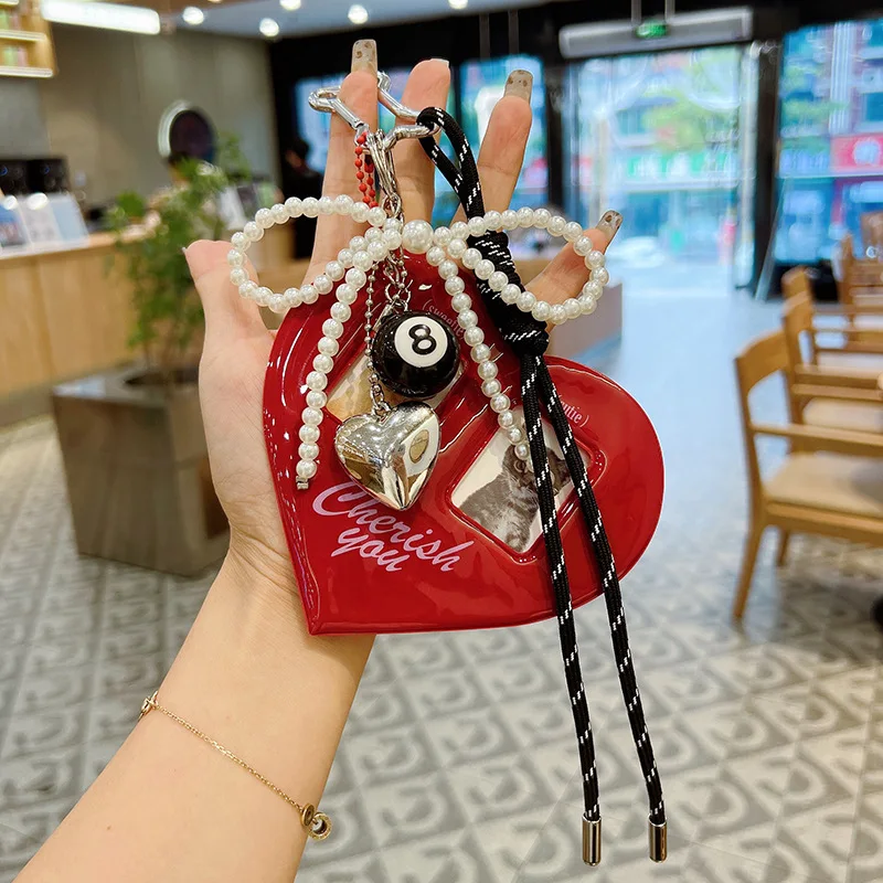 

Korean Fashion Red Heart Photo Album Pendant Vintage Charms Card ID Photo Keychains PVC Card Set Bags Pendant Keychain Y2K
