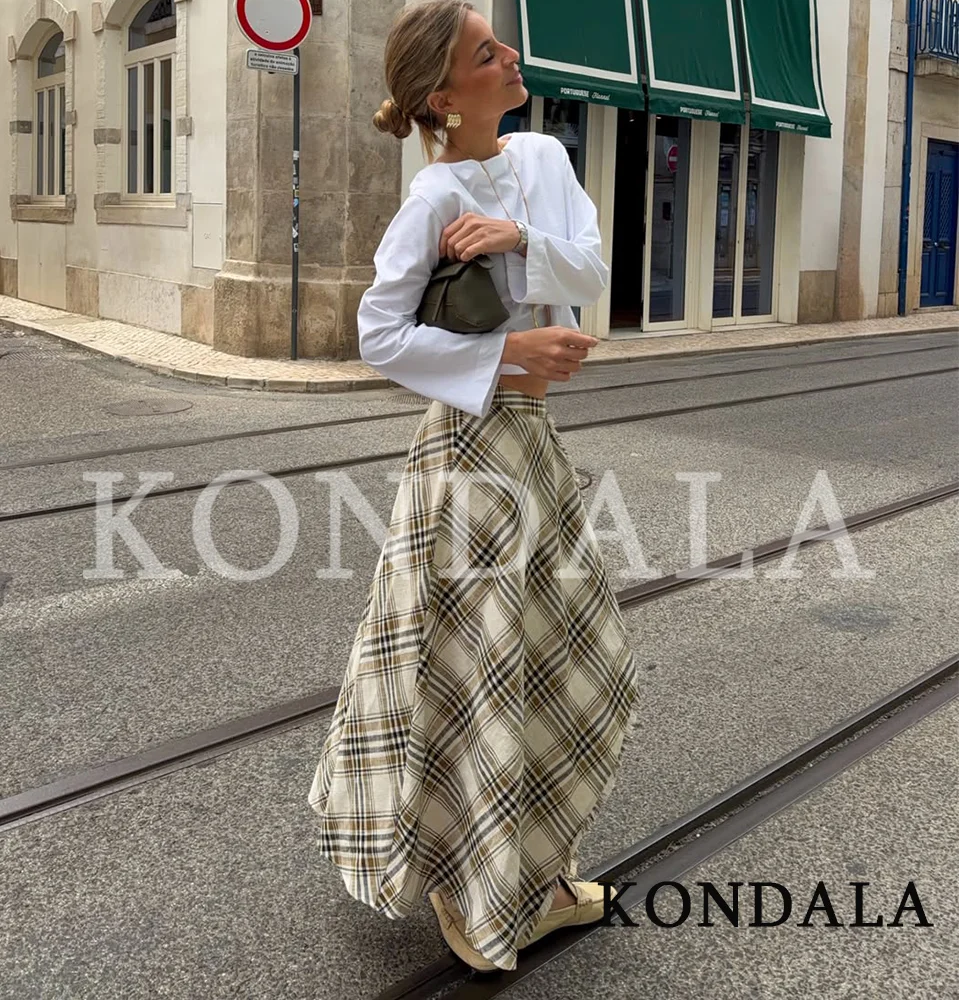 KONDALA Eleganter Lässiger Karierter Midirock für Damen, Trendiger Asymmetrischer Saum Rock, Neu 2026 Frühling Sommer Mode Damenrock