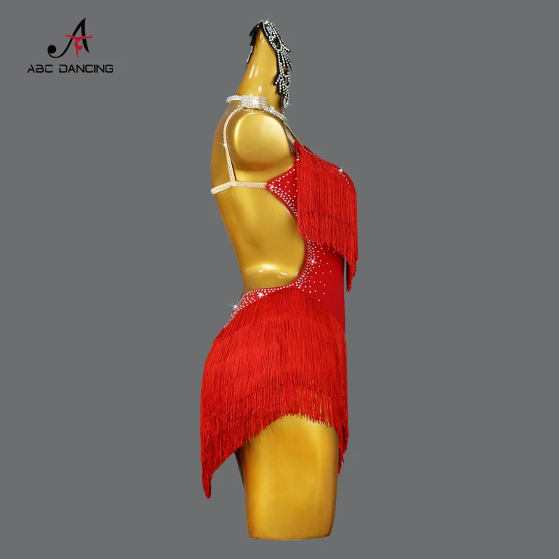 New Red Latin Dance Fringe Dress Sexy Women Professional Competition Costume Ballroom Practice Wear Bodycon Girl gonna corta Cha Nuovi prodotti e serie Personalizzazione Avanzata Abito da ballo alla moda Internazionale