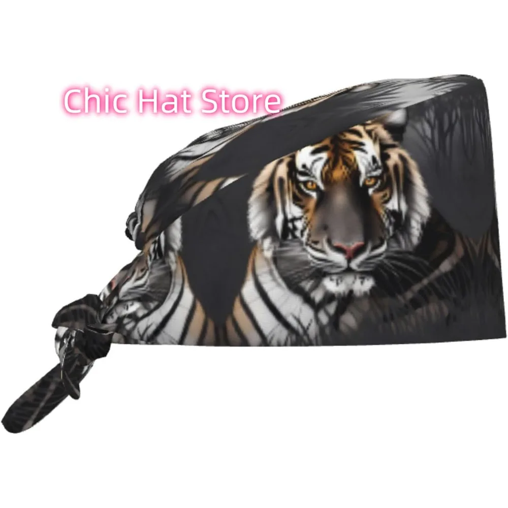 bone-de-trabalho-de-limpeza-tiger-at-rest-com-estampa-de-chapeu-de-chef-para-mulheres-e-homens-ajustavel-respiravel-preto