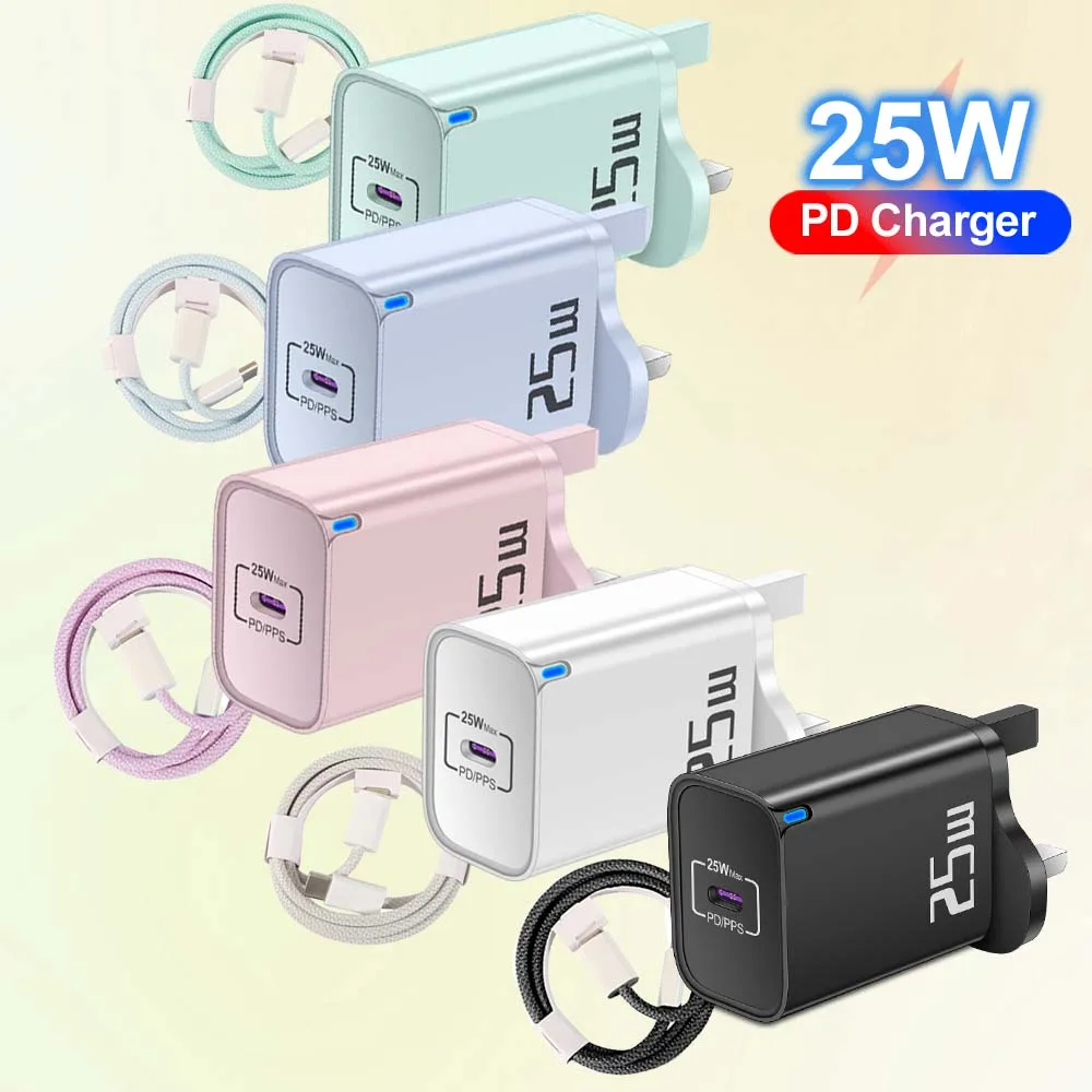 2 in 1 USB Type C Fast Charging PD 25W Wall Fast Charger For HUAWEI iPhone 15 Pro Max Samsung EU UK Plug