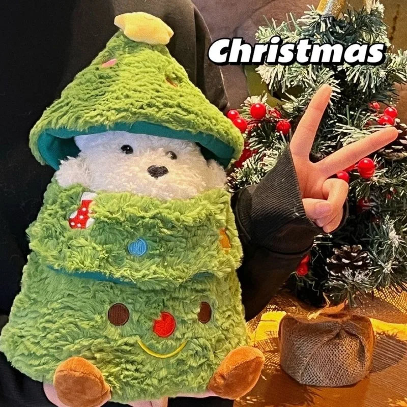 Cute Puppy Hiding in Christmas Tree Plush Toy Festive Animal Doll Removable Tree Cover Ideal for Christmas & Birthday Gifts