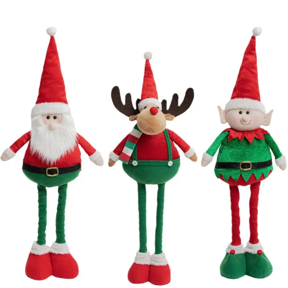 大きな引き込み式の伸縮式クリスマス人形、かわいい立っている装飾品、赤と緑のエルク、サンタクロース